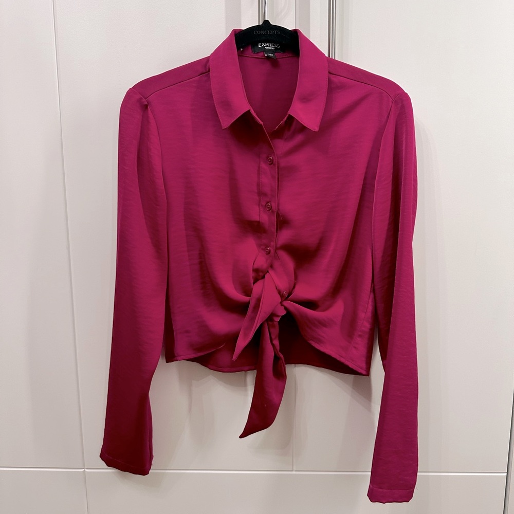 Pink Express Portofino shirt, pink top , point collar, long sleeves with button
